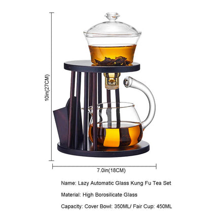 Heat-resistant Glass Tea Set Turkish Drip Pot Diversion Rotating Cover Bowl Semi-automatic Teapot Lazy Kung Fu Tea Set