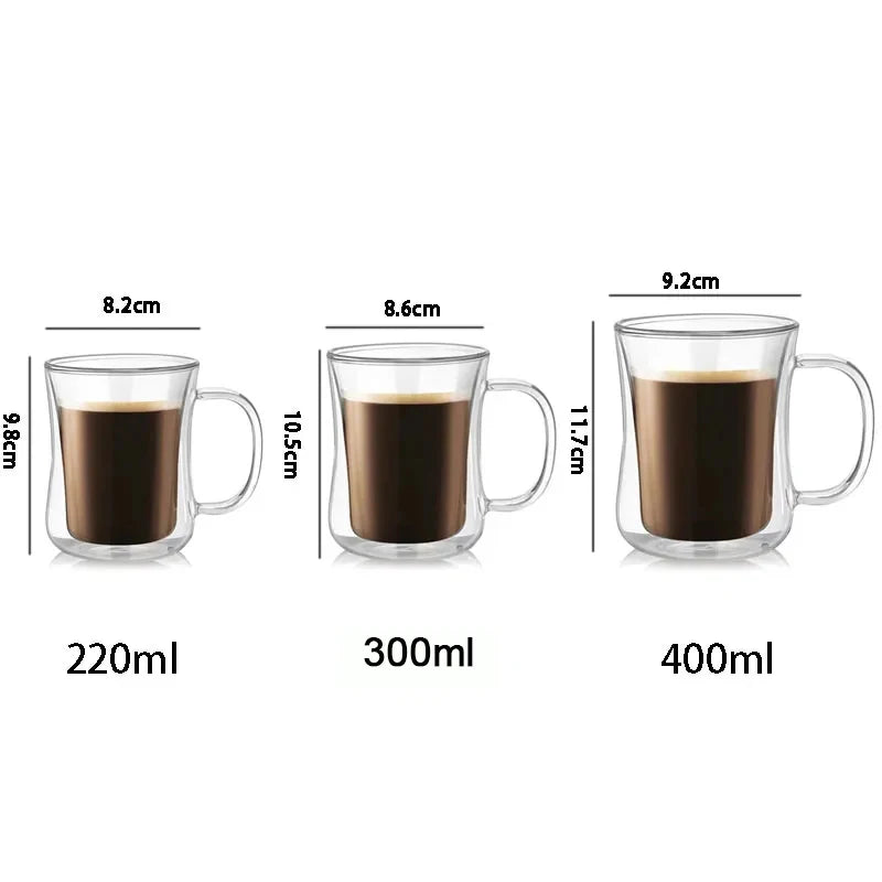 220/300/400ml Double Wall Glass Espresso Cups Clear Coffee Mug With Handle For Hot Cold Beverage Milk Juice Drinkware Set