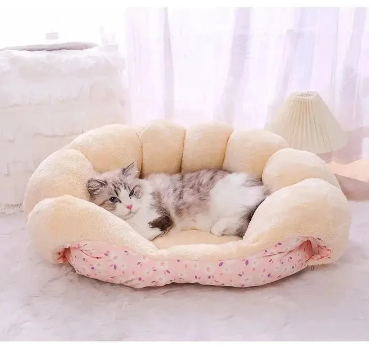 Cartoon Plush Winter Pet Bed for Cats and Small Dogs