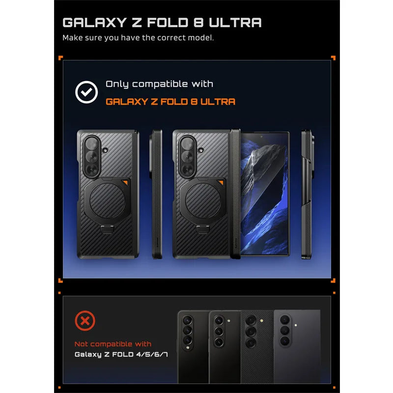 Full Body Rugged Phone Case with Magnetic Rotating Stand and Two Screen Protectors for Samsung Galaxy Z Fold 7 and Z Fold 8 Ultra