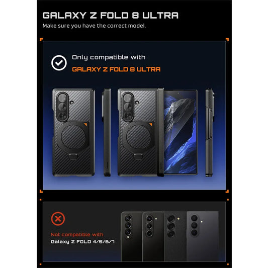 Full Body Rugged Phone Case with Magnetic Rotating Stand and Two Screen Protectors for Samsung Galaxy Z Fold 7 and Z Fold 8 Ultra