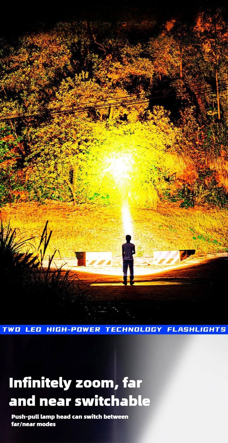 100000LM Dual Laser Flashlight White & Yellow Beam Rechargeable Zoom Tactical Torch with COB Side Light
