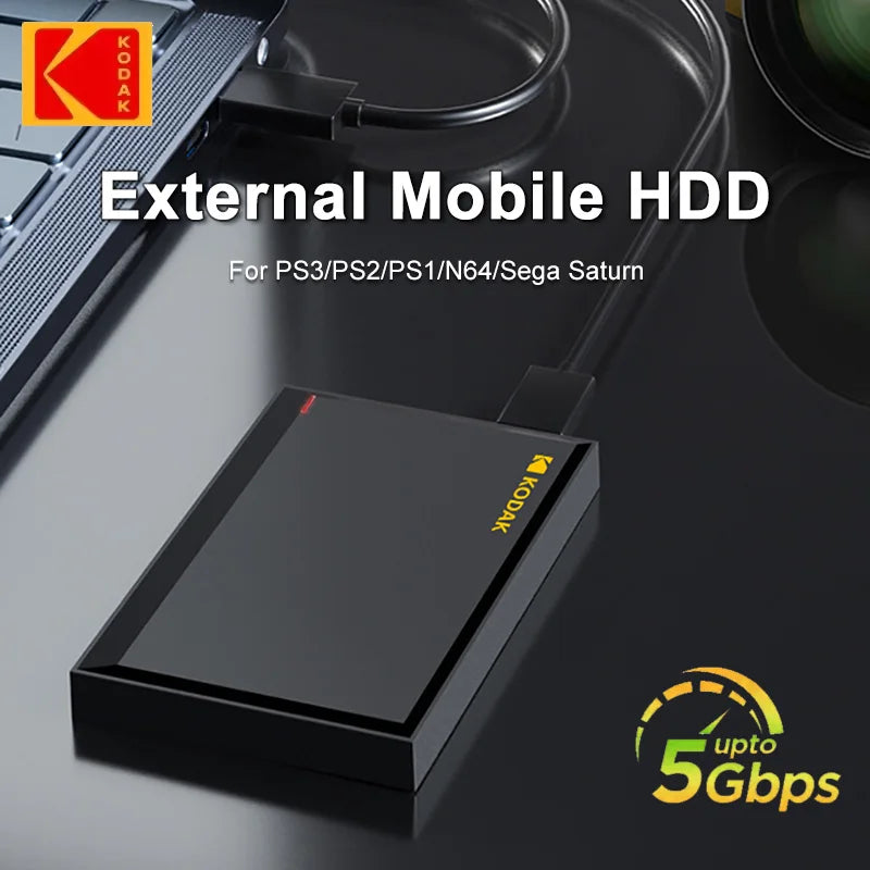 KODAK HDDs 2TB 5Gbps Portable Hard Drive 1TB USB3.0 SSD 2.5inch High Speed HDD for PS5 PS4 Laptop Desktop
