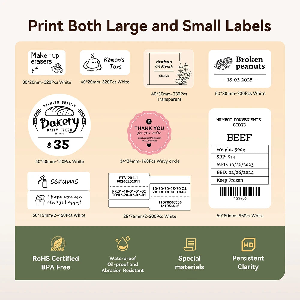 B1/B21 Jewelry Label Printer, Bluetooth Wireless Thermal Sticker Maker 20–50mm, Inkless Price Tag Label Machine for Necklace Ring Bracelet