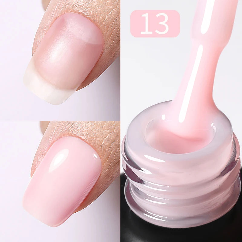15ml Milky Pink Rubber Base Gel Nail Polish Glitter Semi-Permanent Varnish Soak Off Self Leveling UV LED Polish