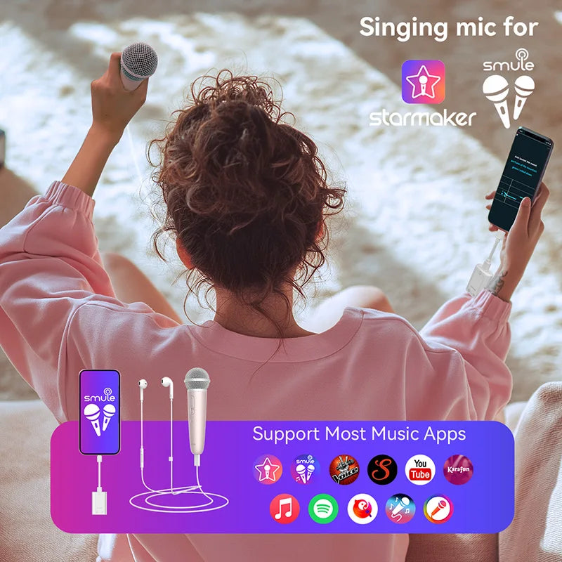Sing & Record Wireless Karaoke Microphone with Earphone Monitoring, DSP Voice Enhancement Mic for Spotify, YouTube & Smule