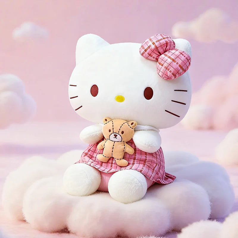 Kawaii Retro Hello Kitty Stuffed Doll Sanrio Plush Toy Kids Anime Birthday Gift Wholesale Large Sanrio Kitty Soft Stuffed Doll