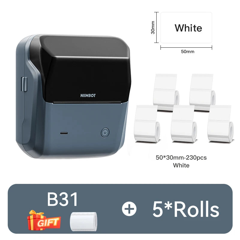 B31 Thermal Label Printer, Bluetooth Wireless Barcode Sticker Maker 20–77mm, High-Speed Inkless Label Printer for Clothing & Jewelry