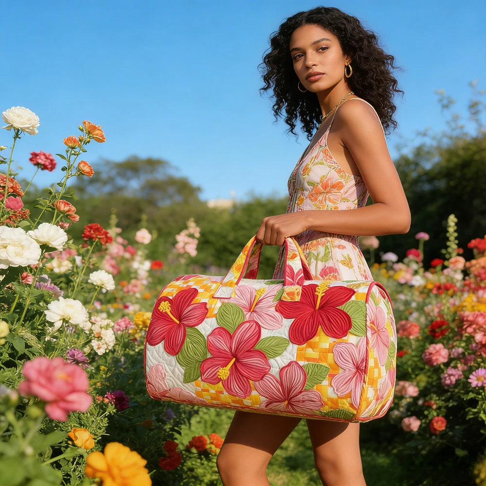 3D Printed Quilted Travel Duffle Bag Floral Pattern Tote Colorful Flowers Carry-On Lightweight Weekender Overnight Bag for Women