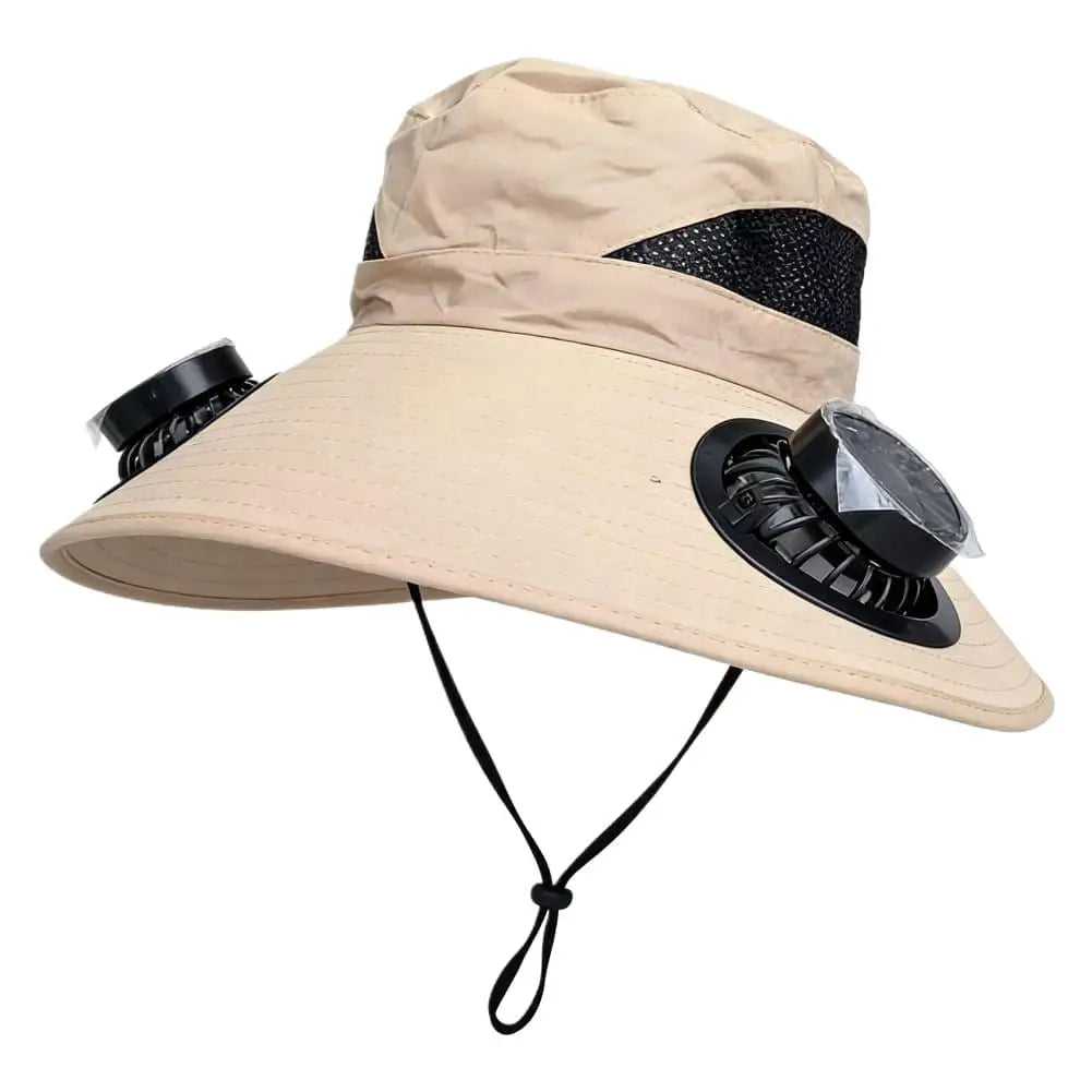 Wide Brim Sun Hat With Dual Fans Solar And USB Charging