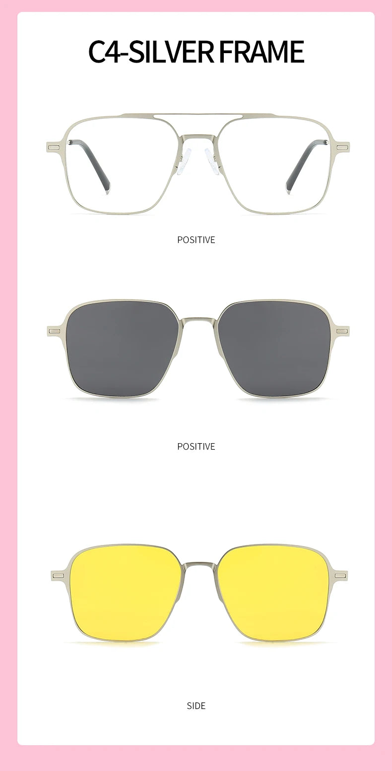 Titanium 3 In 1 Magnetic Clip On Polarized Sunglasses UV400 Optical Computer Glasses for Men Women