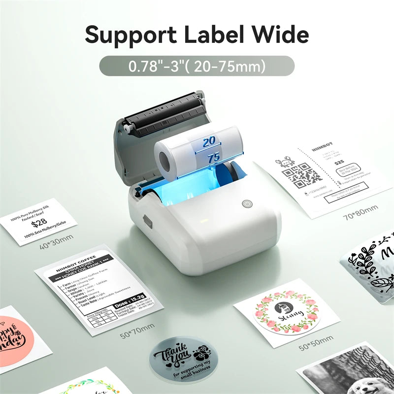 B31 Thermal Label Printer, Bluetooth Wireless Barcode Sticker Maker 20–77mm, Portable Inkless Label Printer for Business