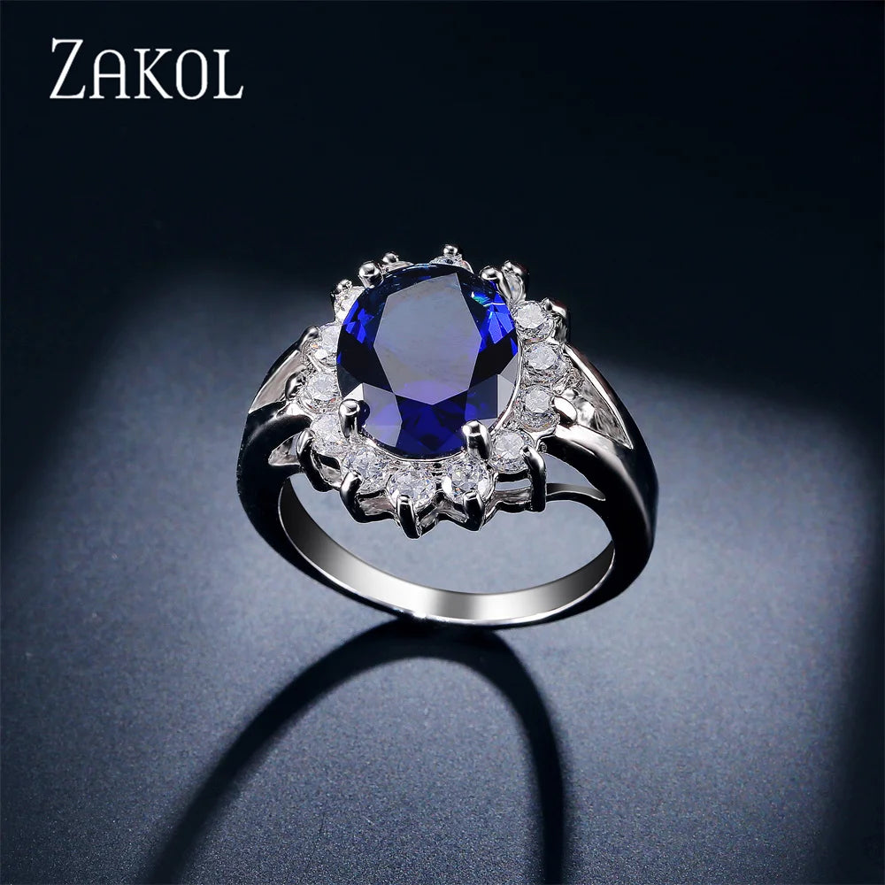 Luxury Blue Engagement Finger Rings for Elegant Women Fashion Flower Oval Zirconia Ring