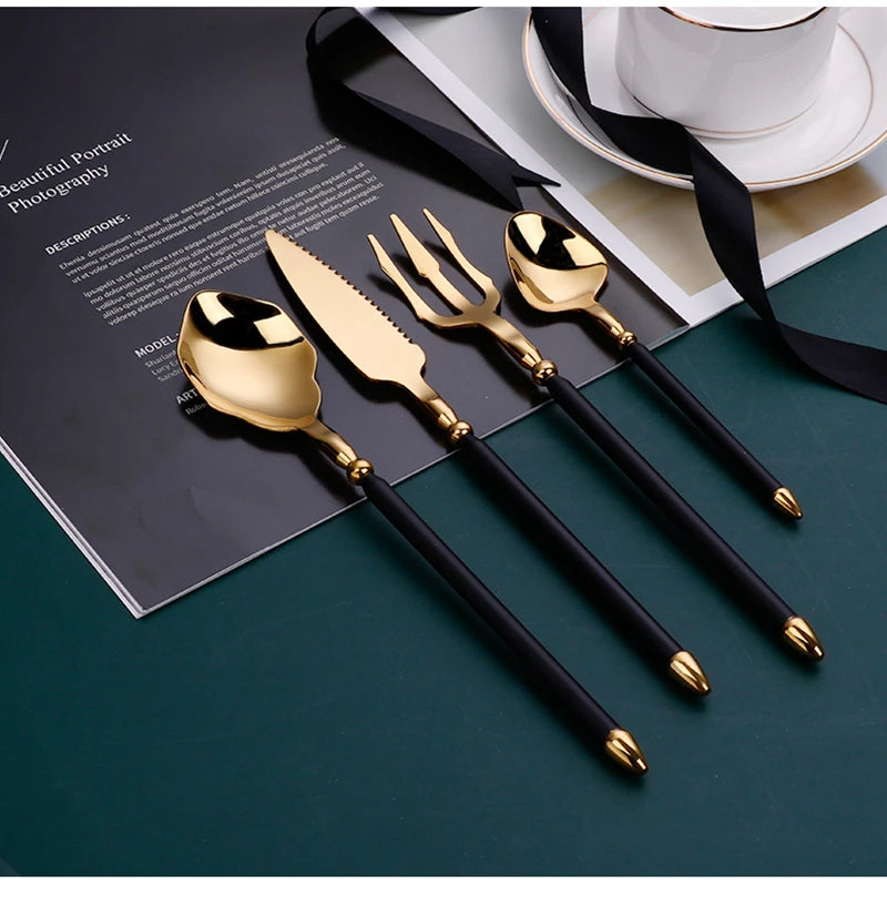 4pcs Upscale Cutlery Set 304 Stainless Steel Spoon and Fork Set Household Trident Kitchen Utensil Western Dinnerware Home Decor
