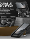 for Z Fold 6 Case with Ring Stand Built-in S Pen Holder & Glass Screen Protector with Slide Camera Cover Belt Clip Black