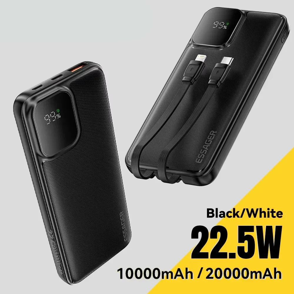 20000mAh Power Bank 22.5W PD Fast Charging with Built-in Type-C & Lightning Cables Digital Display Portable Charger