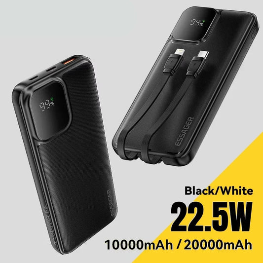20000mAh Power Bank 22.5W PD Fast Charging with Built-in Type-C & Lightning Cables Digital Display Portable Charger