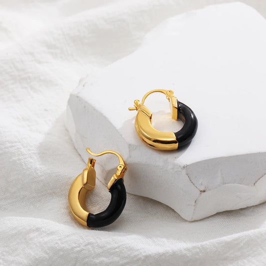 Vintage Enamel Black Small Hoop Earrings