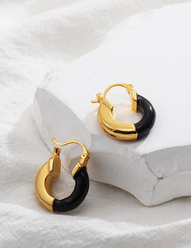 Vintage Enamel Black Small Hoop Earrings