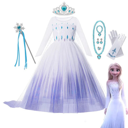 Frozen Princess Elsa Dresses For Girls Costume Kid Cosplay Snow Queen Fantasia Mesh Clothes Carnival Birthday Party Dress