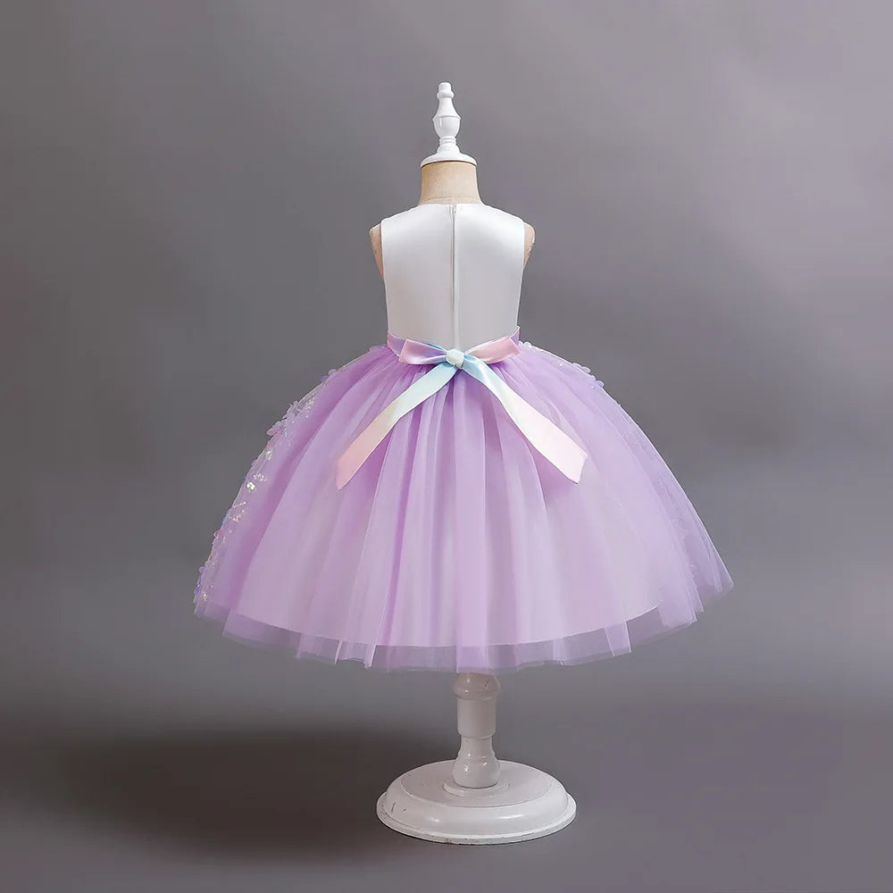 Unicorn Princess Dress for Girls - Magical Rainbow Tulle Ball Gown  Flower Girl Birthday Party Dress