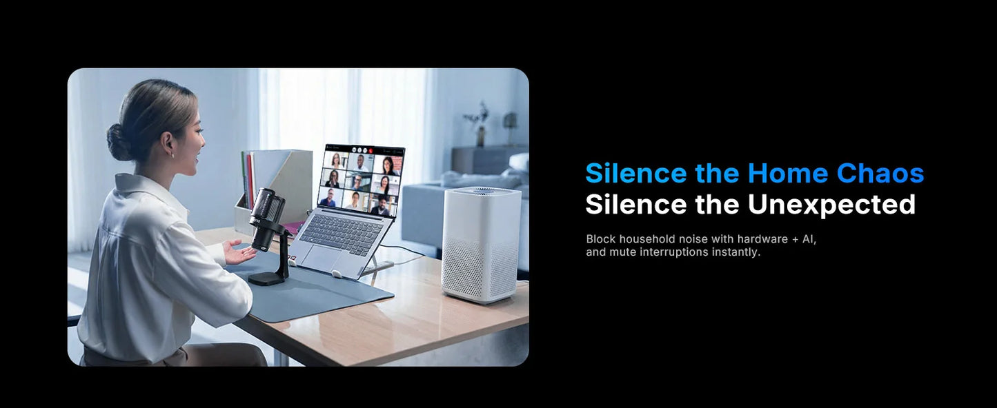 Wireless USB Gaming Microphone with AI Noise Reduction and RGB Lighting