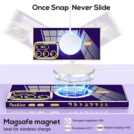 Luxury Electroplate Butterfly Case For Samsung S23 Ultra S22 S21 Plus For Magsafe Wireless Charging Soft Silicone Cover