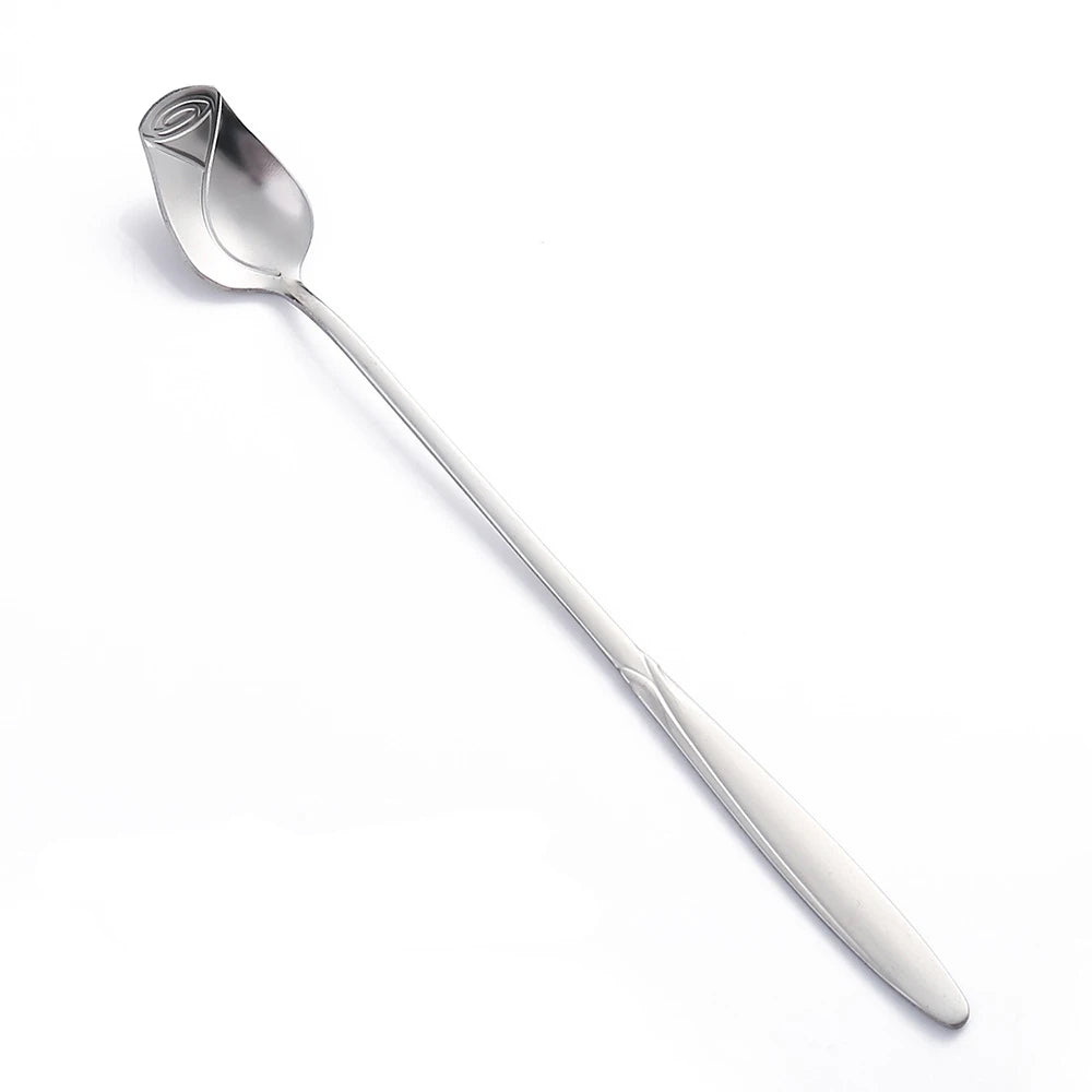 Stainless Steel Rose Coffee Spoon, Long Handle Mixing Spoon, Flower Design, Perfect for Tea, Dessert, Honey, Kitchen Accessories