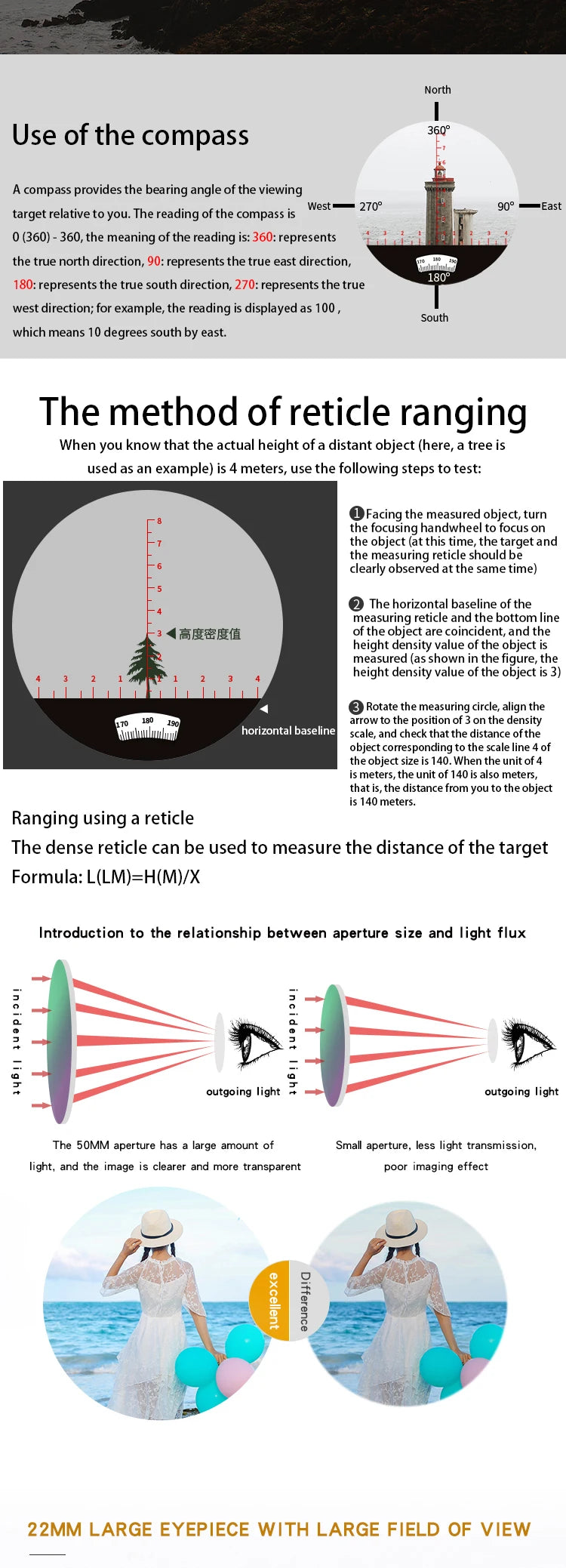 Military Nautical Binoculars Boshile 10x50 Rangefinder Compass Telescope High Powered Nitrogen Waterproof Coordinates Distance