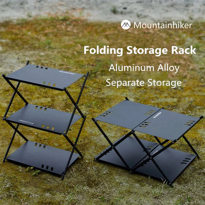 Three-tier Rack Outdoor Storage Shelf Folding Shelf Portable Camping Picnic BBQ Storage Rack Garden Foldable Table