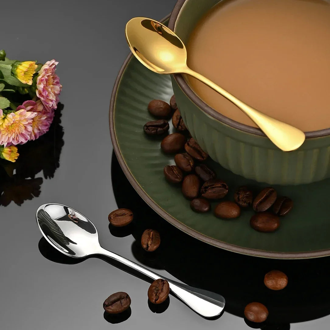 Small Gold Korean Spoon Mini Stainless Steel Soup Spoon Multi-purpose Tableware for Dessert Seasoning Coffee Cake Gift