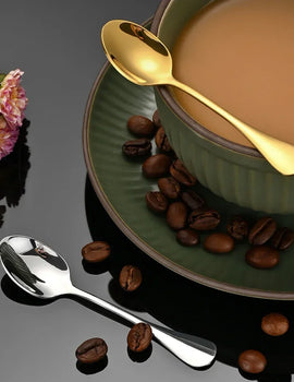 Small Gold Korean Spoon Mini Stainless Steel Soup Spoon Multi-purpose Tableware for Dessert Seasoning Coffee Cake Gift