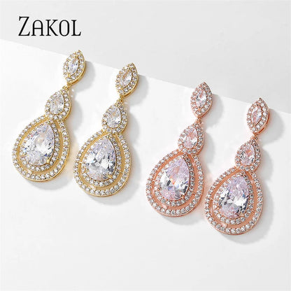 Brilliant White Cubic Zirconia Dangle Earrings for Women Fashion Water Drop Earring