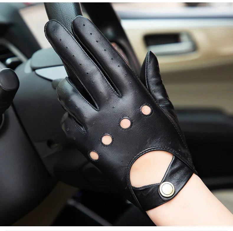 Stylish men Genuine Black Leather Thin Gloves Female Full Finger Pure Driving