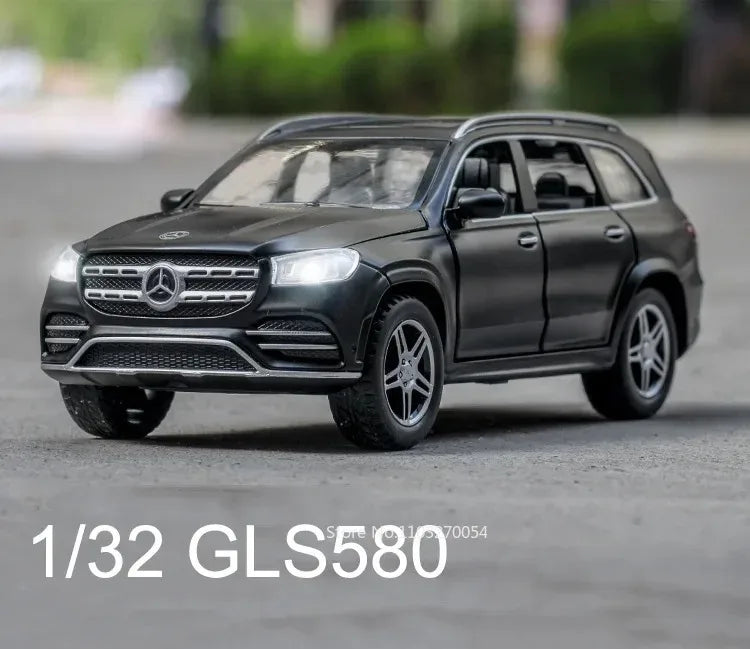 Scale 1:32 500k GLS580 Classic Car Model Toy Doors Opened Alloy Body Rubber Tire Vehicle Sound Light Models Collection Boys Gift