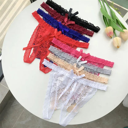 Customized Crystal Name Letters Women's Breathable Lace Underwear Low Waisted Opening Thong Bikini Erotic G-String Panties