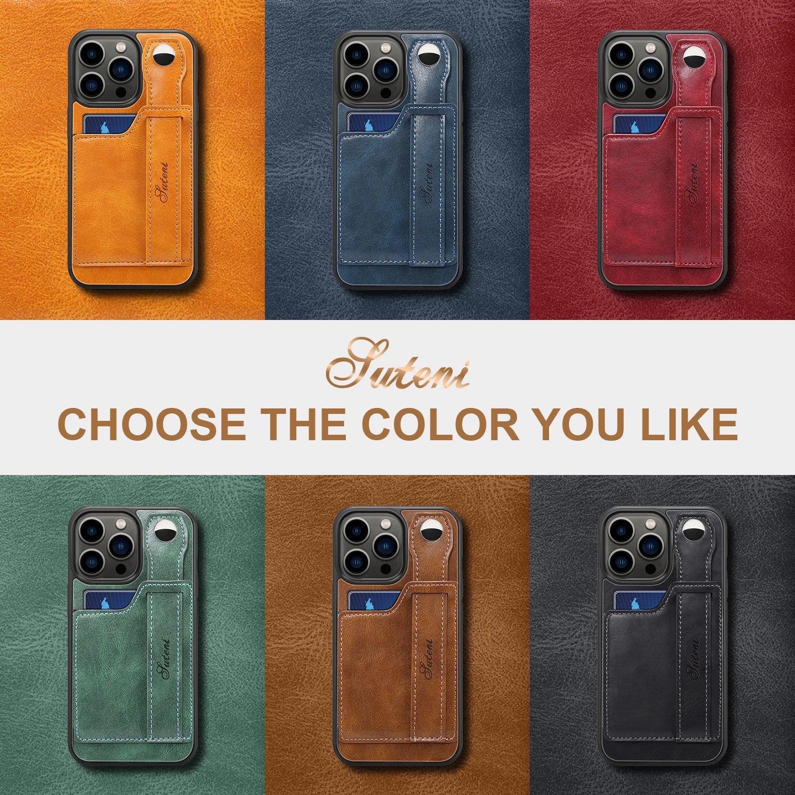 Luxury Leather Phone Case for iPhone 15 Pro Max 14 Plus 15Pro with Card Slot & Wrist Strap Holder Back Cover