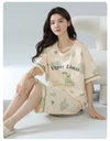 2-Pcs Women’s Summer Cotton Pajama Set – Short Sleeve Top & Calf-Length Pants with Cute Prints