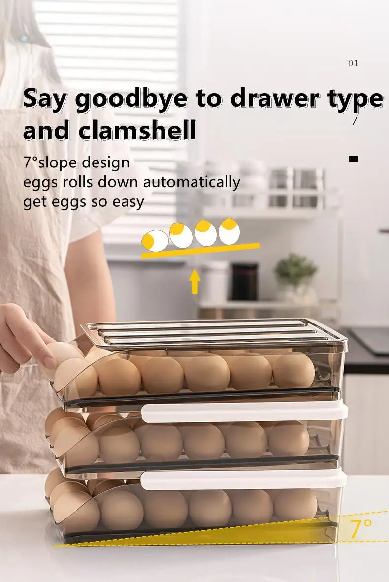 Automatic Rolling Egg Box Multi-Layer Rack Holder – Refrigerator Egg Storage Basket Kitchen Organizer