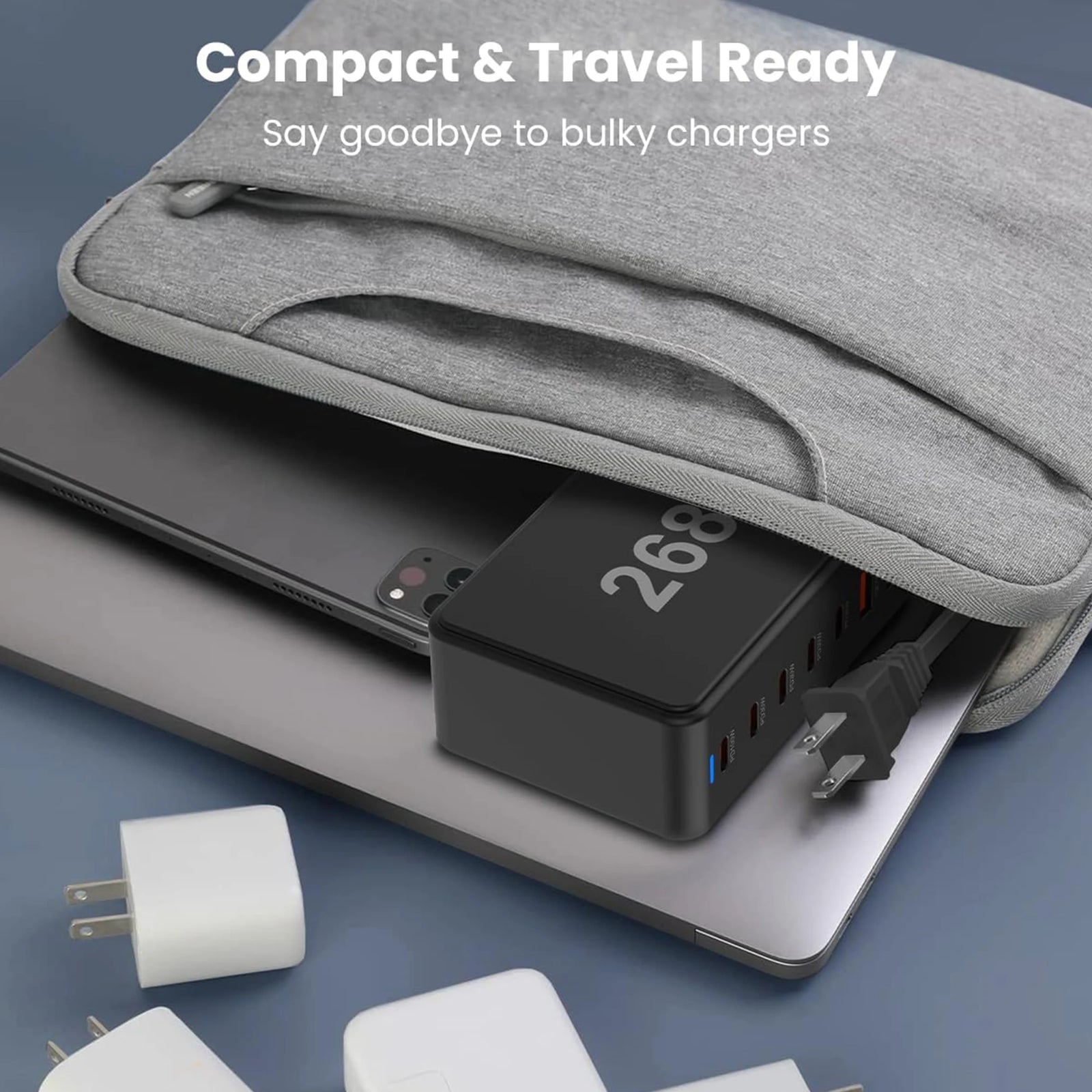 268W USB C Charger, Portable Travel 3rd GaN Charger, 8-Port Fast Charging Station, Multi Port USB Charger, PD100W Laptop Charger