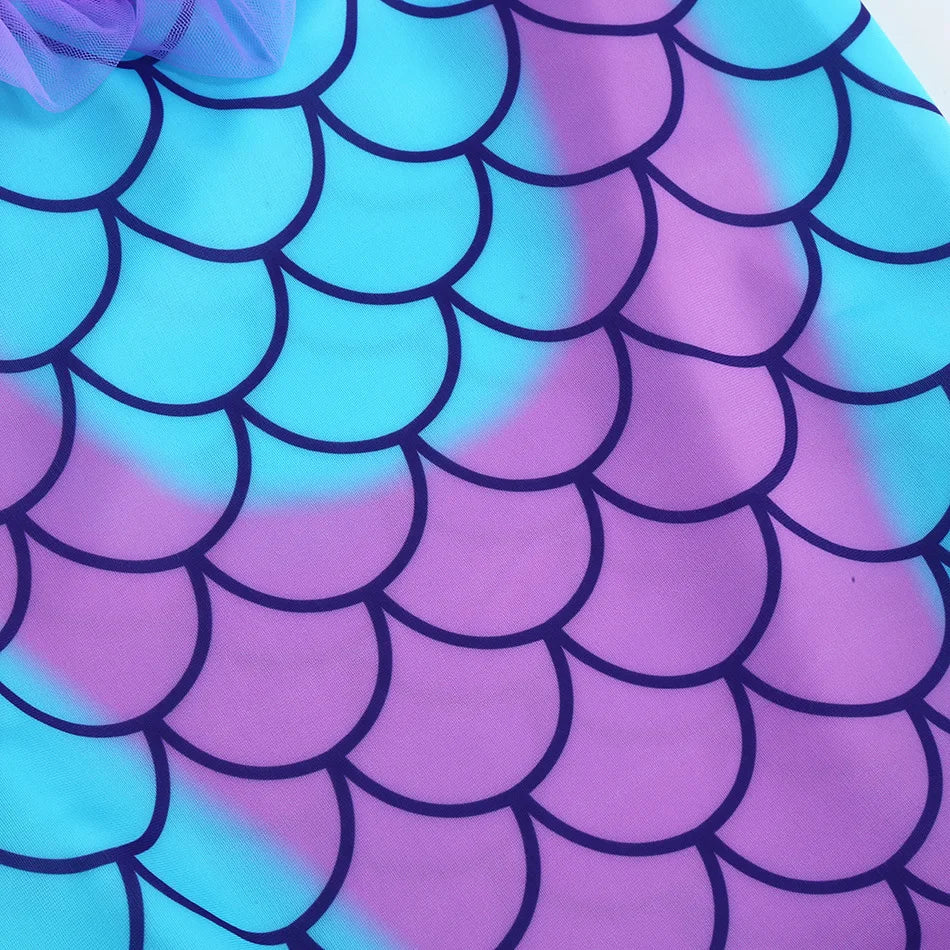 New Blue Red Purple Three Colors Mermaid Flying Sleeve Fishtail Beautiful Dress For Girl Summer Beach Party Cool Gown
