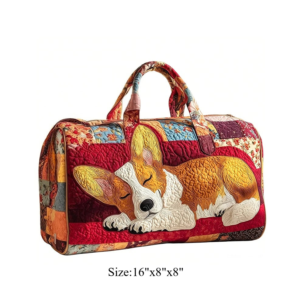 Cute Corgi Dog Print Quilted Duffel Bag Women 3D Puppy Print Travel Weekender Casual Gym Sports Overnight Carry On Bags