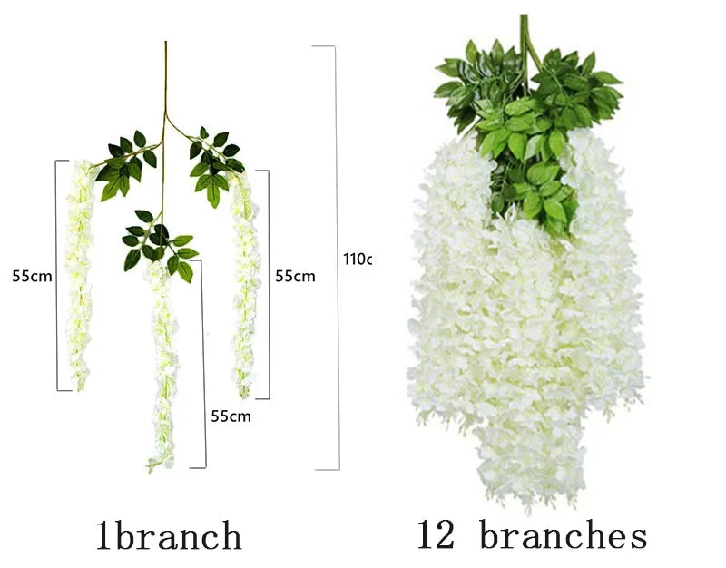 12pcs Fake Wisteria Artificial Flowers Garland for Arch Wall Wedding Decor Ivy Rattan Fake Flower Wreath Home Garden Decoration