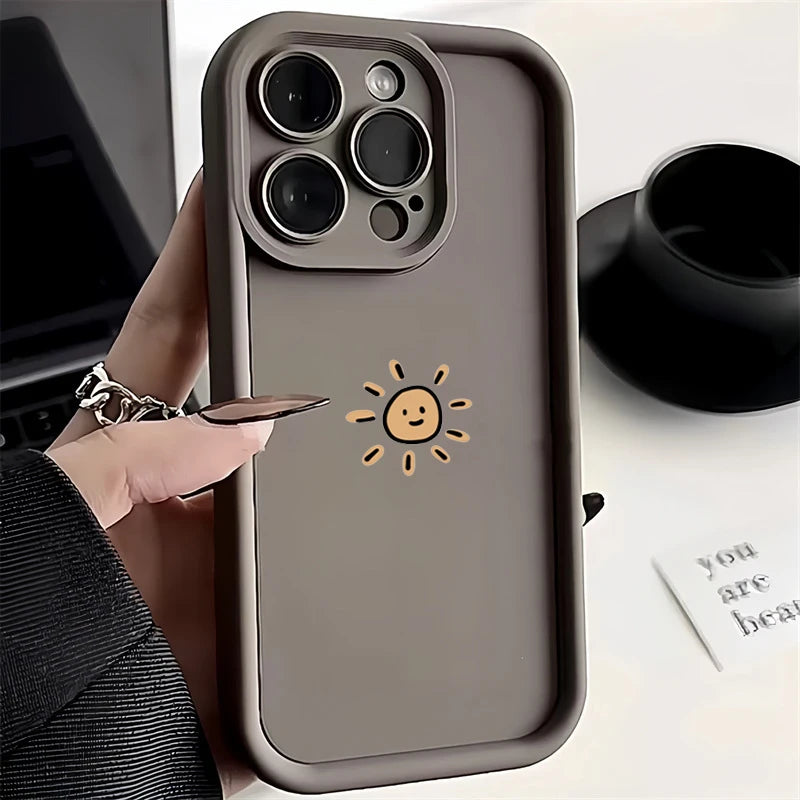 Phone Case For iPhone 17 16 14 15 Pro Max Plus 17Air Minimalist Cartoon Sun Moon Soft TPU Cover