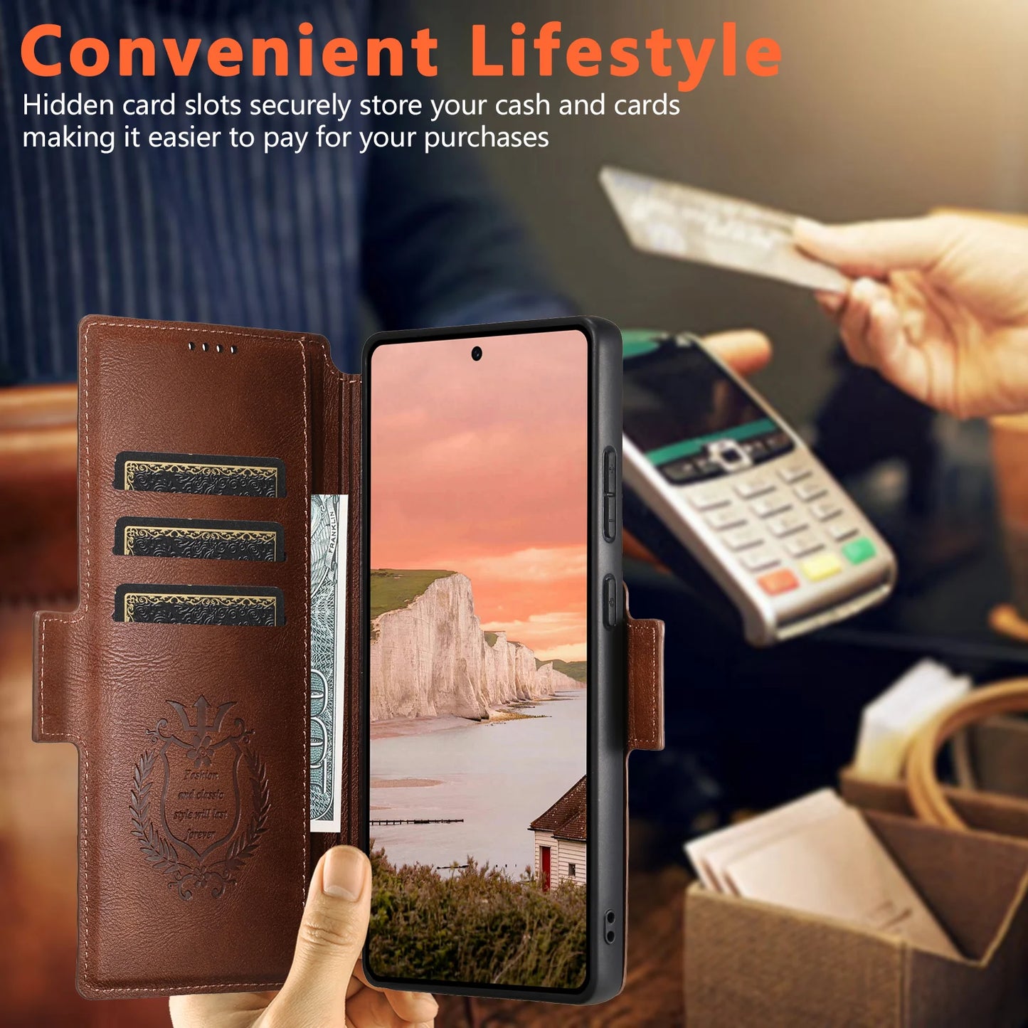 Magnetic Flip Wallet Case with Card Holder & Stand for Samsung Galaxy S26 Ultra / S25 / S24 / S23 – Faux Leather Wireless Charging Cover