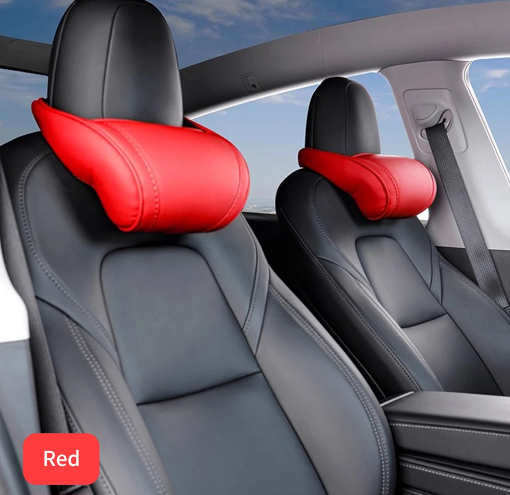 Memory Foam Car Neck Pillow for Tesla Model 3 Y X S PU Leather Headrest Support