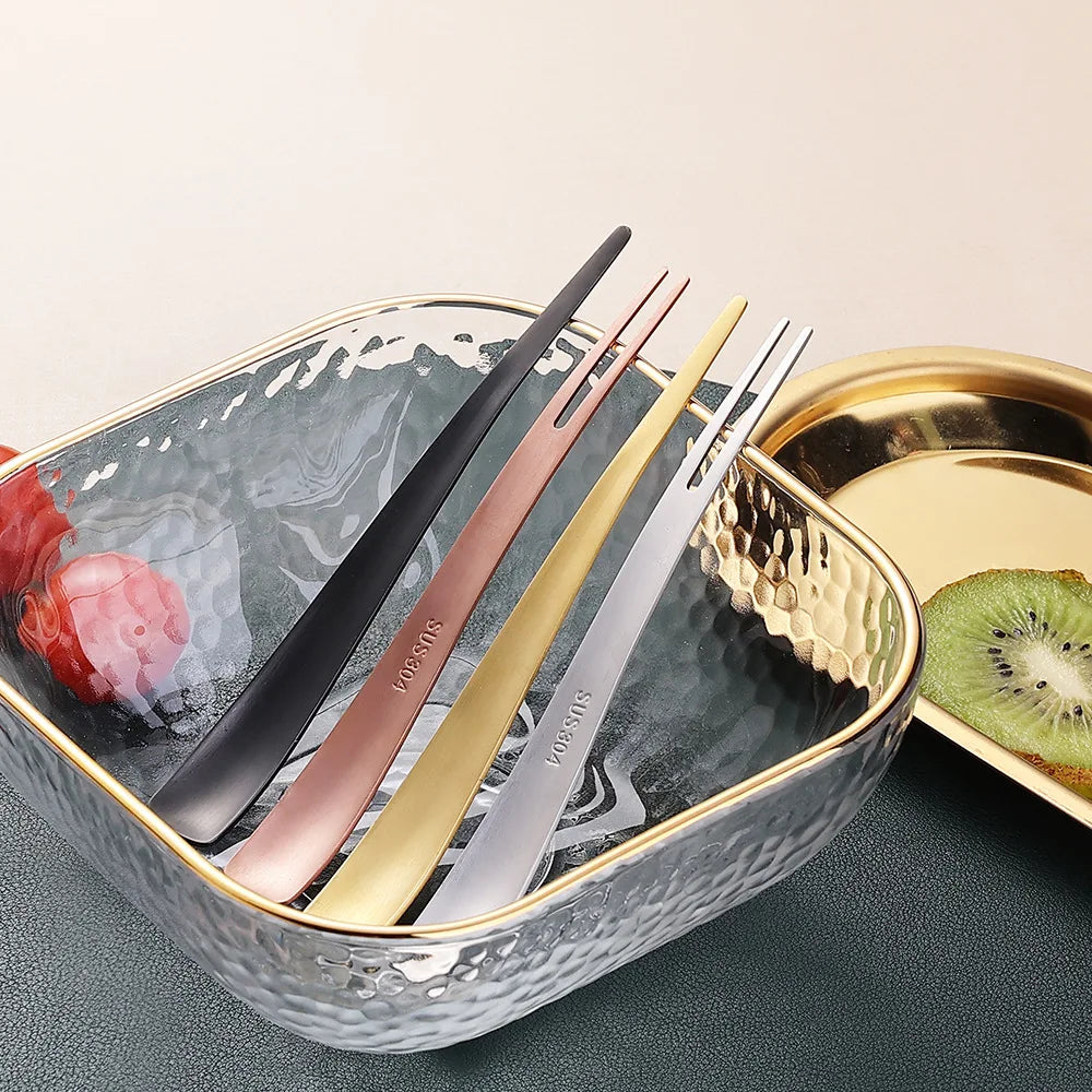 2in1 Fruit Fork 304 Stainless Steel Dessert Fork Food-grade Mixing Spoon Mini Fruit Stick Perfect for Cake Fish Coffee Ice Cream
