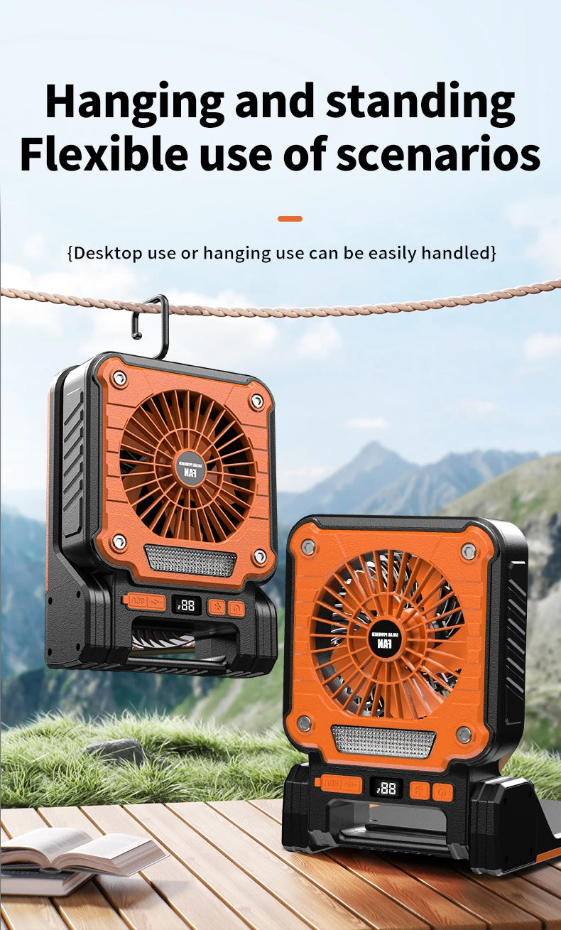 Outdoor Solar Rechargeable Camping Fan Light Foldable Tent Lantern with LED Light USB Portable