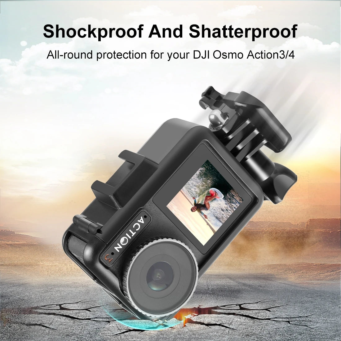 Vertical Protective Camera Frame with Cold Shoe Mounts for DJI Osmo Action Cameras