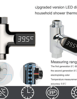 LED Display Household Water Shower Thermometer 5-85℃ Flow Self-powered Water Thermometer Monitoring Baby Care Energy Smart Meter